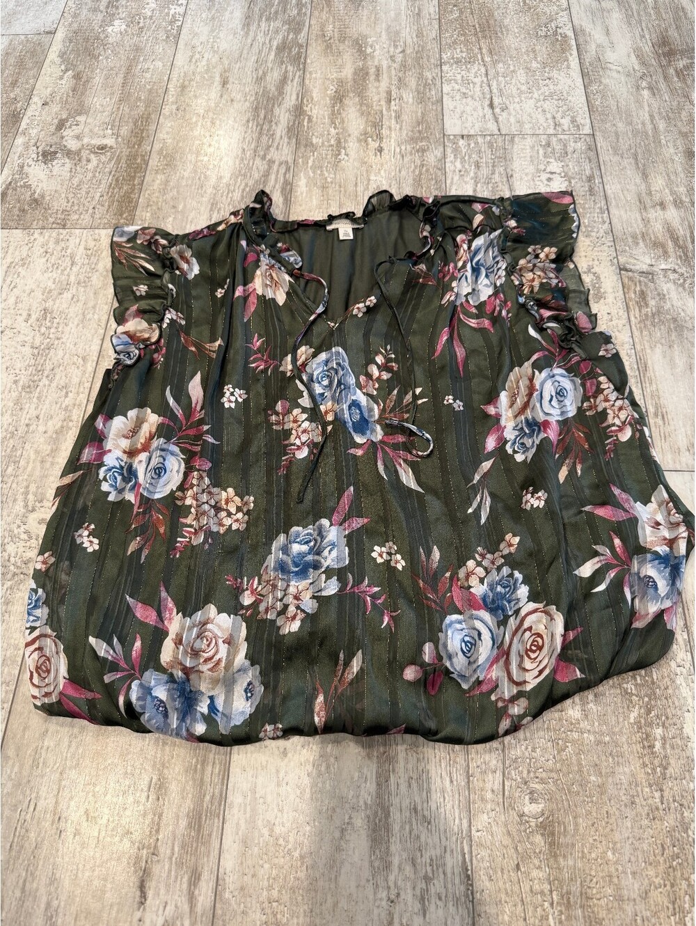 Tamara H Womens 2X Green Floral Ruffle Blouse Romantic Boho